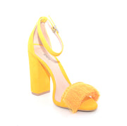 Schutz Anouk Mary Yellow Ankle Strap Tassel Vamp Wrapped Block Heel Sandals