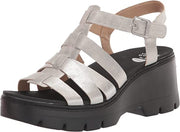 Dr. Scholl's Check It Out Silver Ankle Strap Open Toe Wedge Heel Sandals