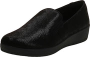 FitFlop Superskate All Black Leather Slip On Rounded Toe Flat Fashion Loafers