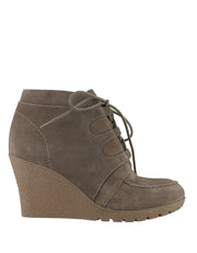 Mia Berdina Boot Stone-Suede Lace Up Low Wedge Ankle Booties