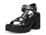 Steve Madden Sonia Black Leather Ankle Strap Squared Open Toe Platform Sandals