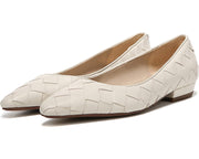 Sam Edelman Joy White Pointed Toe Low Block Heeled Slip On Leather Ballet Flats