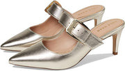 Cole Haan Vandam Buckle Gold Leather Pointed Toe Kitten Heeled Dress Pumps