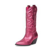 Steve Madden West Pink Metallic Pull On Pointed Toe Block Heel Western Boots