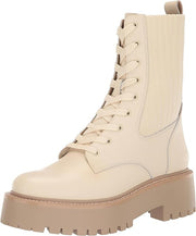 Sam Edelman Evina Modern Ivory Lace Up Rounded Toe Chunky Heeled Ankle Boots