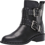 Charles David Tupper Black Smooth Studded Detailed Ankle Moto Pull On Boots