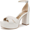 Sam Edelman Jullian Bright White Open Toe Ankle Strap Block Heeled Sandals