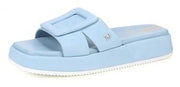 Sam Edelman Wendy Sky Blue Leather Slip On Open Toe Chunky Platform Slide Sandal