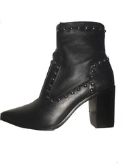 Schutz Dysis Black Nappa Leather Pointed Embellished Fitted Ankle Booties