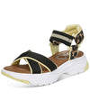 Circus by Sam Edelman Anderson Black Natural Ankle Strap Flat Sandal Lemon Drop