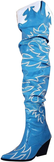 Cape Robbin Kelsey-21 BLUE STITCH ROCK STAR WESTERN POINTED OVER KNEE THIGH BOOT (7)