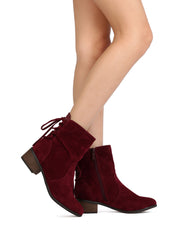 Breckelles Women Houston-14 Faux Suede Chunky Heel Wine Boot