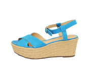 Schutz Hawaii Blue Leather Braided Wedge Platform Buckle Strap Enclose Sandals