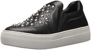 JSlides Women's Atom Fashion Sneaker Black Leather Embellished Slip On Sneakers