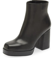 Steve Madden Elie Black Leather Block Heel Squared Toe Ankle Fashion Boots