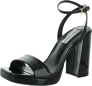 Steve Madden Camaron Black Patent Ankle Strap Squared Open Toe Platform Sandals