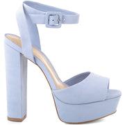 Schutz Blue Jean Blue Leather Peep Toe Ankle Strap High Heeled Platform Sandals