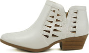 Soda Chance Off White Perforated Cut Out Stacked Block Heel Ankle Booties