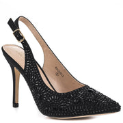 Lauren Lorraine Rachel Black Pointed Toe Embellished Slingback Formal Dress Pump