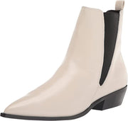 Nine West Danzy Chic Cream Stacked Block Heel Pointed Toe Pull On Fashion Boots