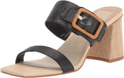 Dolce Vita Posy Black Raffia Slip On Squared Toe Buckle Detailed Heeled Sandals