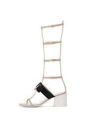 Lanvin Paris Gladiator Bow Nude Sandal Low Block Heel Strappy Dress Sandals