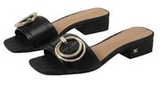 Sam Edelman Delfi Black Slip On Open Squared Toe Block Heel Fashion Slide Sandal