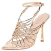 Schutz Tinah Platina Gold Woven Vamp Ankle Strap Open Toe Stiletto Heel Sandals