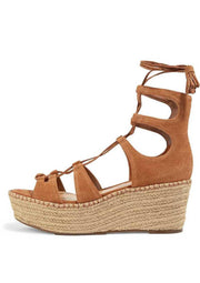 Schutz Hudson Saddle Lace-Up Suede Wedge Sandals Brown Suede Platform