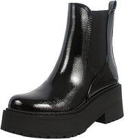 Soda Yossi Black Patent Pull On Rounded Toe Chunky Platform Ankle Fashion Boots