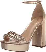Sam Edelman Ninette Gold Leaf Embellished Strap Buckle Ankle Block Heel Sandals