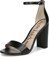 Sam Edelman Yaro Black Leather Ankle Strap Open Toe Block Heeled Pumps Sandals