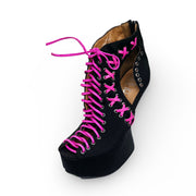 Jeffrey Campbell Nighlita Black Fuchsia Heel-Less Peep Toe Lace Up Pump Shoes