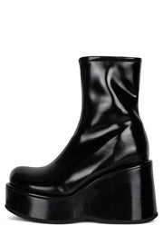 Jeffrey Campbell Millennium Black Box Chunky Wedge Heel Rounded Toe Ankle Boots