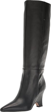 Sam Edelman Vance Black Leather Pointed Toe Kitten Heel Knee High Fashion Boots