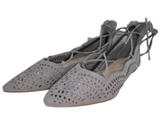 Qupid Strike-02X Light Grey Suede Fashion Ballet Calf Lace Up Zipper Flat Shoes