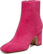 Sam Edelman Fawn Dahlia Pink Block Heel Squared Toe Fashion Ankle Boots