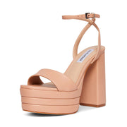 Steve Madden Lia Natural Ankle Strap Block Heel Rounded Open Toe Heeled Sandals