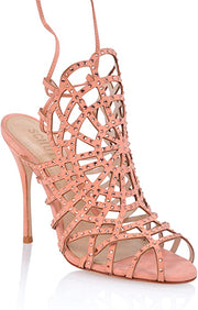 Schutz Women's Kalana Peach Nubuck Crystalized Caged Dress Sandal