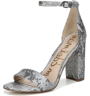 Sam Edelman Yaro Block Heeled  Ankle Strap Two Piece Sandals Silver Snake Pumps