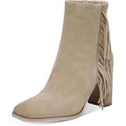 Sam Edelman Ona Sesame Suede Almond Toe Block Heel Fringe Ankle Booties