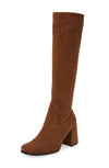 Jeffrey Campbell HOTLAVA-K2 Brown Suede Block Heel Squared Toe Knee High Boots