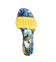 Cecelia New York Liberty Yellow Blue Flower Print Slip On Open Toe Slide Sandals