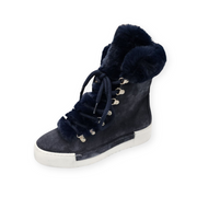 Cecelia New York Seymore Navy Suede Platform Sneakers Fur Lace Up Fashion Boots