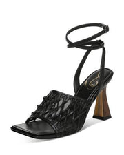 Sam Edelman Candice Black Ankle Strap Squared Open Toe Spool Heeled Sandals