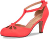 Chase & Chloe Kimmy-36 Teardrop T-Strap Mid Kitten Heeled Dress Pumps Neon Pink