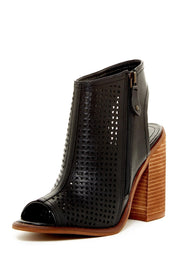 Kelsi Dagger Mason Black Leather Perforated Block-Heel Slip On Bootie Sandals