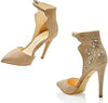 Esdra Lira Jewel Nude Suede High Back Ankle Strap Fashion Dress Pumps Shoes