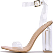 Cape Robbin Maria-2 Nude Clear Block High Heel Transparent Open Toe Pumps