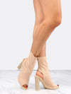 Cape Robbin Connie-3 NUDE Open Peep Toe Stretch Fitted Pull On Ankle Booties
